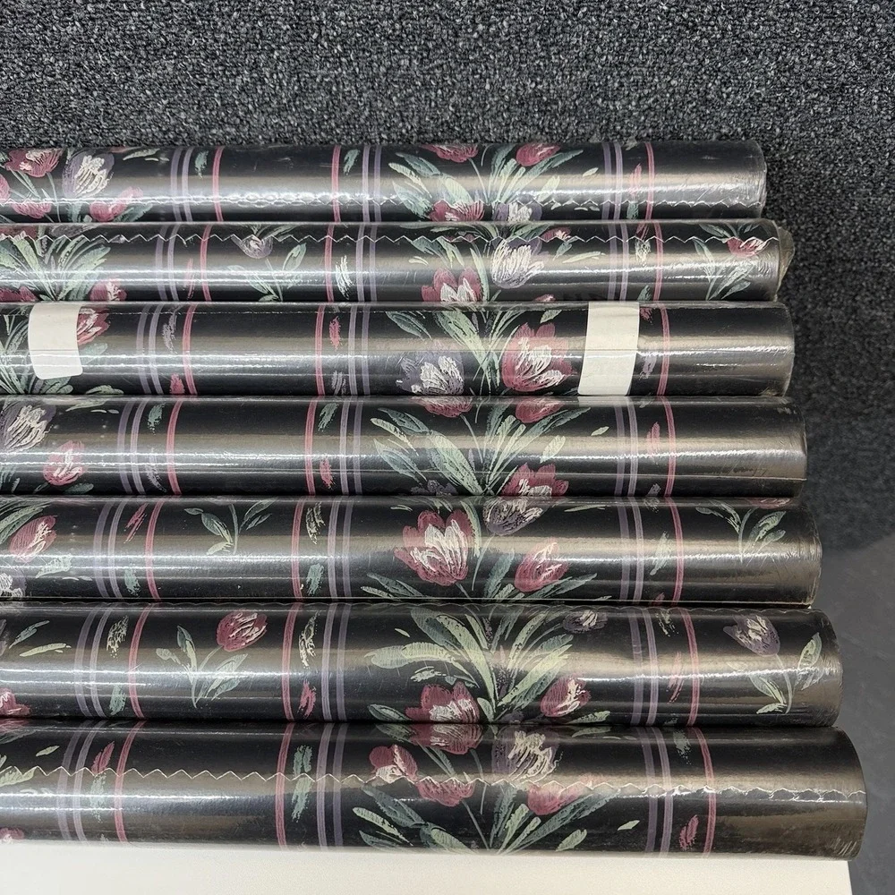 Warner Wallcoverings EBY4056 Floral‎ Tulip Stripe Wallpaper Black Pink 7 Rolls